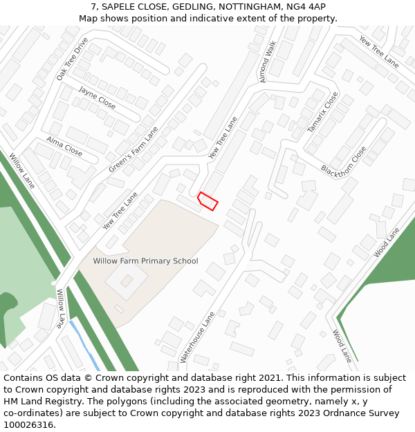 7, SAPELE CLOSE, GEDLING, NOTTINGHAM, NG4 4AP: Location map and indicative extent of plot