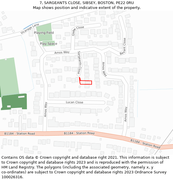 7, SARGEANTS CLOSE, SIBSEY, BOSTON, PE22 0RU: Location map and indicative extent of plot