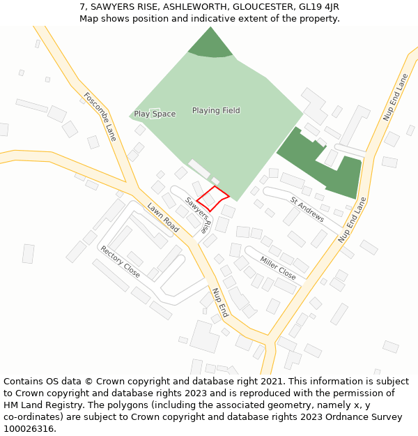 7, SAWYERS RISE, ASHLEWORTH, GLOUCESTER, GL19 4JR: Location map and indicative extent of plot