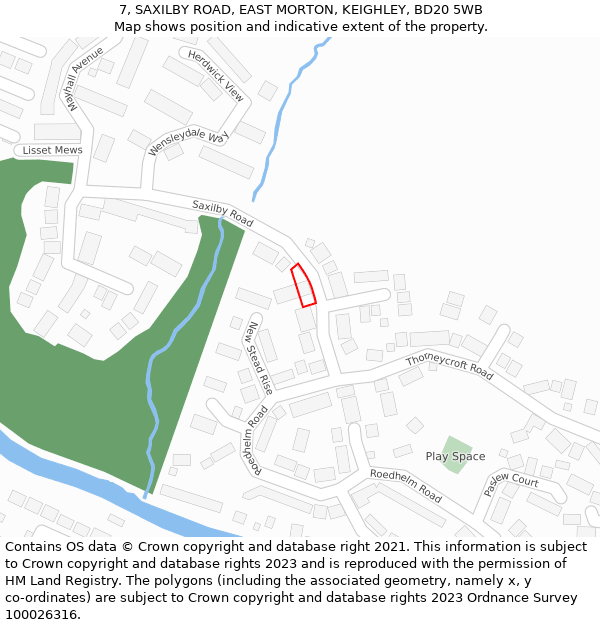 7, SAXILBY ROAD, EAST MORTON, KEIGHLEY, BD20 5WB: Location map and indicative extent of plot