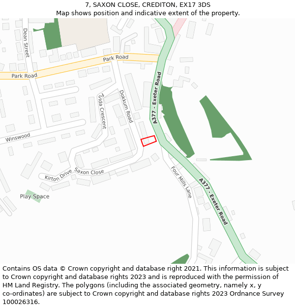 7, SAXON CLOSE, CREDITON, EX17 3DS: Location map and indicative extent of plot