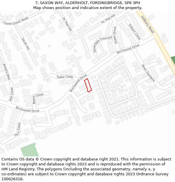 7, SAXON WAY, ALDERHOLT, FORDINGBRIDGE, SP6 3PH: Location map and indicative extent of plot