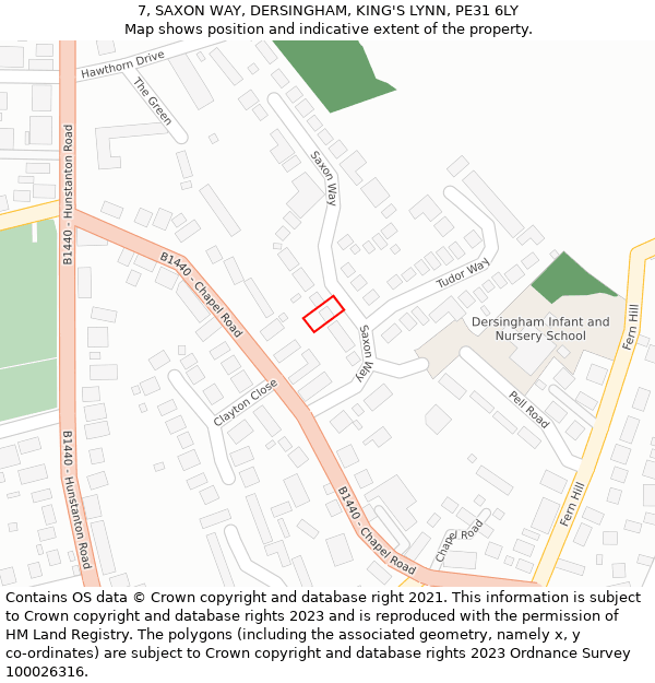 7, SAXON WAY, DERSINGHAM, KING'S LYNN, PE31 6LY: Location map and indicative extent of plot