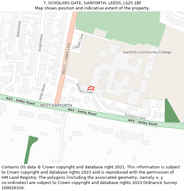 7, SCHOLARS GATE, GARFORTH, LEEDS, LS25 1BF: Location map and indicative extent of plot