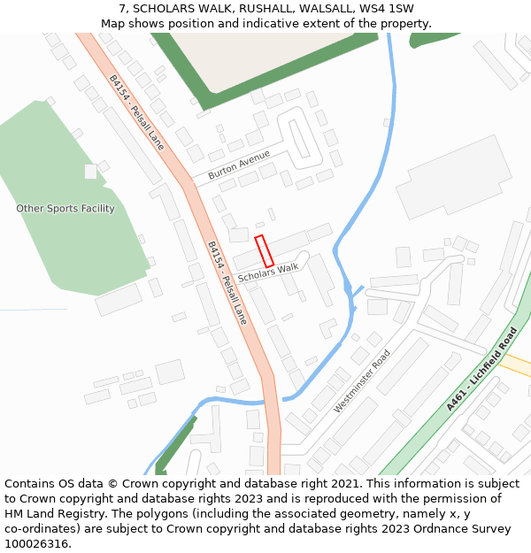 7, SCHOLARS WALK, RUSHALL, WALSALL, WS4 1SW: Location map and indicative extent of plot