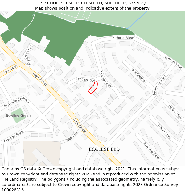 7, SCHOLES RISE, ECCLESFIELD, SHEFFIELD, S35 9UQ: Location map and indicative extent of plot
