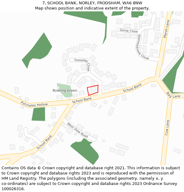 7, SCHOOL BANK, NORLEY, FRODSHAM, WA6 8NW: Location map and indicative extent of plot