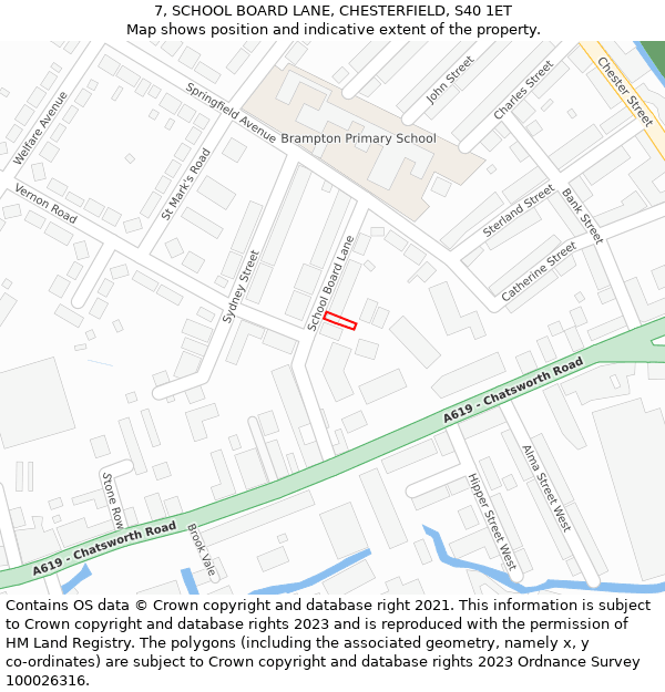 7, SCHOOL BOARD LANE, CHESTERFIELD, S40 1ET: Location map and indicative extent of plot