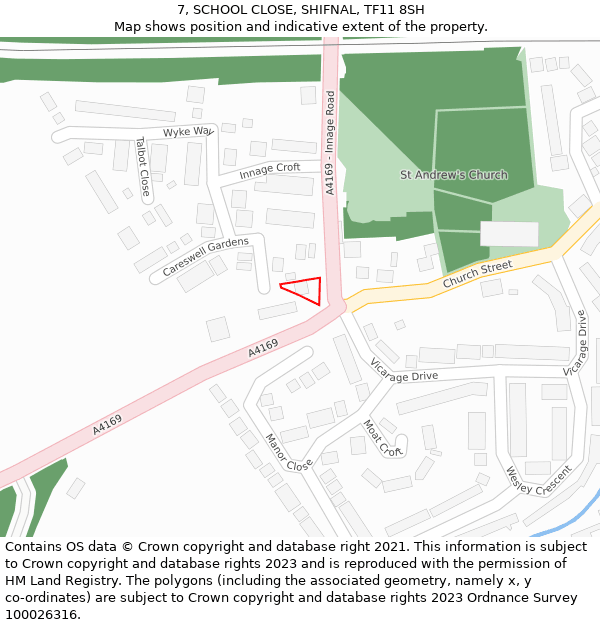 7, SCHOOL CLOSE, SHIFNAL, TF11 8SH: Location map and indicative extent of plot