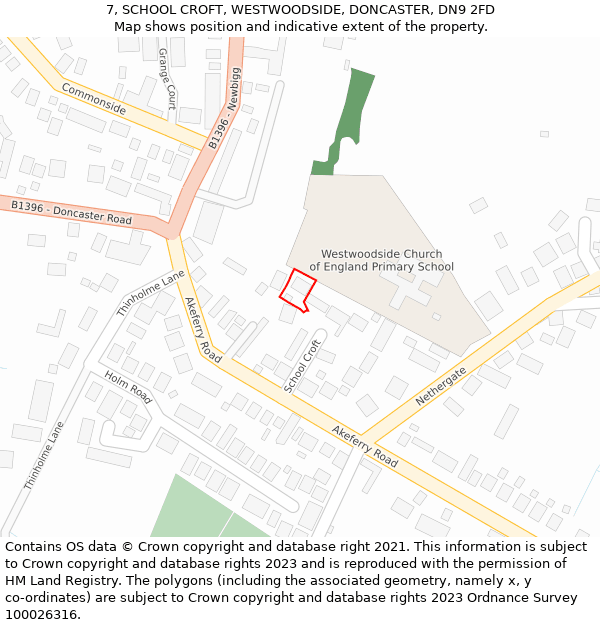 7, SCHOOL CROFT, WESTWOODSIDE, DONCASTER, DN9 2FD: Location map and indicative extent of plot