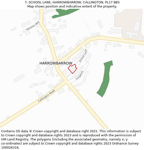 7, SCHOOL LANE, HARROWBARROW, CALLINGTON, PL17 8BS: Location map and indicative extent of plot
