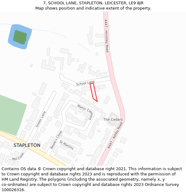 7, SCHOOL LANE, STAPLETON, LEICESTER, LE9 8JR: Location map and indicative extent of plot