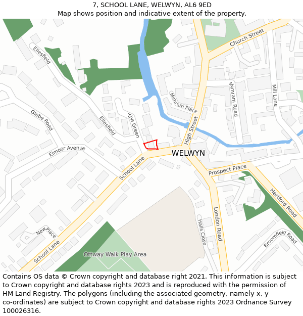 7, SCHOOL LANE, WELWYN, AL6 9ED: Location map and indicative extent of plot