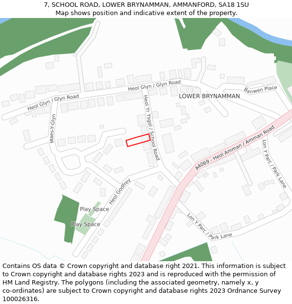 7, SCHOOL ROAD, LOWER BRYNAMMAN, AMMANFORD, SA18 1SU: Location map and indicative extent of plot