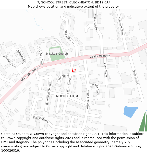 7, SCHOOL STREET, CLECKHEATON, BD19 6AF: Location map and indicative extent of plot