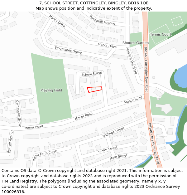7, SCHOOL STREET, COTTINGLEY, BINGLEY, BD16 1QB: Location map and indicative extent of plot