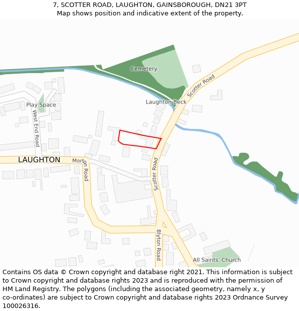 7, SCOTTER ROAD, LAUGHTON, GAINSBOROUGH, DN21 3PT: Location map and indicative extent of plot