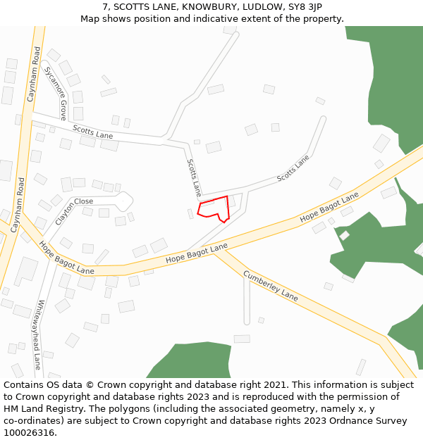 7, SCOTTS LANE, KNOWBURY, LUDLOW, SY8 3JP: Location map and indicative extent of plot