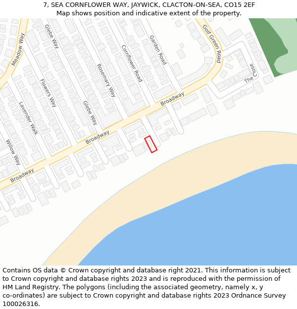 7, SEA CORNFLOWER WAY, JAYWICK, CLACTON-ON-SEA, CO15 2EF: Location map and indicative extent of plot