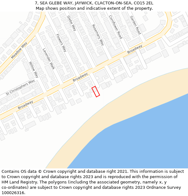 7, SEA GLEBE WAY, JAYWICK, CLACTON-ON-SEA, CO15 2EL: Location map and indicative extent of plot