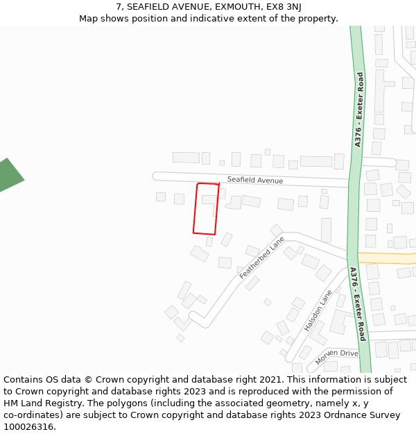 7, SEAFIELD AVENUE, EXMOUTH, EX8 3NJ: Location map and indicative extent of plot