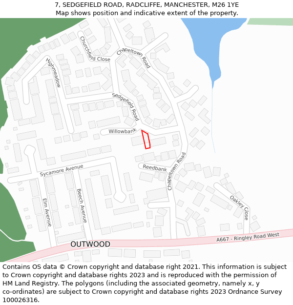 7, SEDGEFIELD ROAD, RADCLIFFE, MANCHESTER, M26 1YE: Location map and indicative extent of plot