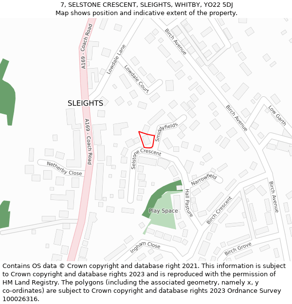 7, SELSTONE CRESCENT, SLEIGHTS, WHITBY, YO22 5DJ: Location map and indicative extent of plot