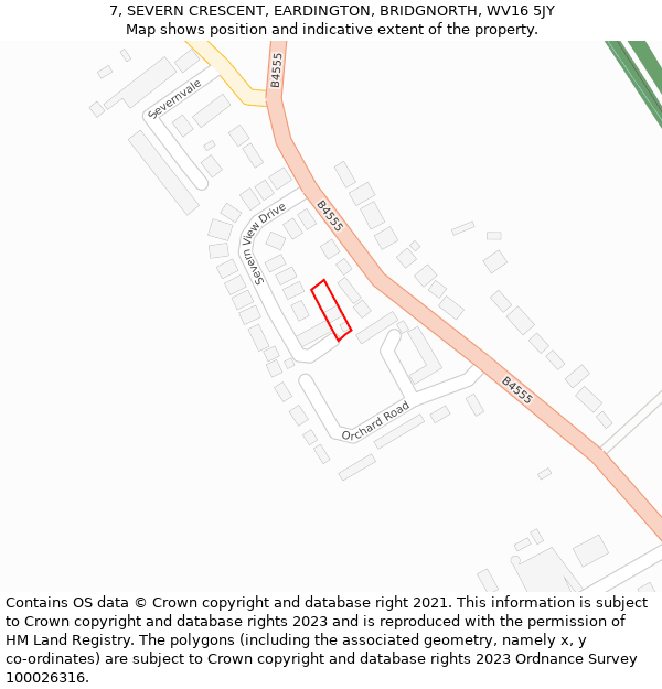 7, SEVERN CRESCENT, EARDINGTON, BRIDGNORTH, WV16 5JY: Location map and indicative extent of plot