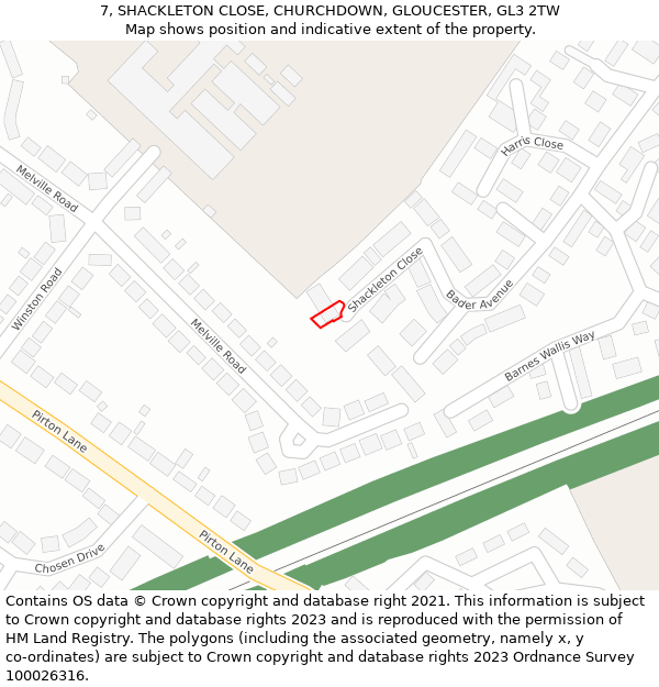 7, SHACKLETON CLOSE, CHURCHDOWN, GLOUCESTER, GL3 2TW: Location map and indicative extent of plot