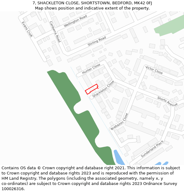 7, SHACKLETON CLOSE, SHORTSTOWN, BEDFORD, MK42 0FJ: Location map and indicative extent of plot