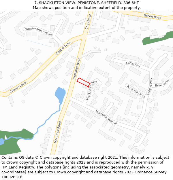 7, SHACKLETON VIEW, PENISTONE, SHEFFIELD, S36 6HT: Location map and indicative extent of plot