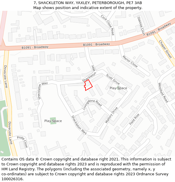 7, SHACKLETON WAY, YAXLEY, PETERBOROUGH, PE7 3AB: Location map and indicative extent of plot