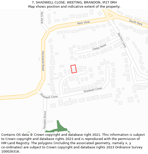 7, SHADWELL CLOSE, WEETING, BRANDON, IP27 0RH: Location map and indicative extent of plot