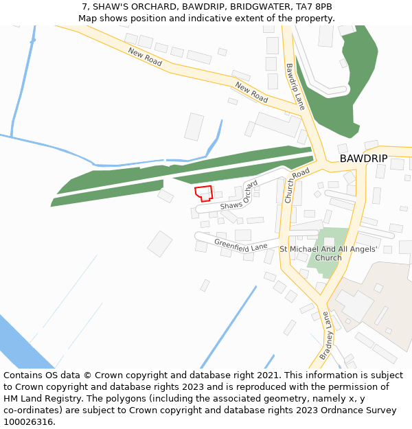 7, SHAW'S ORCHARD, BAWDRIP, BRIDGWATER, TA7 8PB: Location map and indicative extent of plot