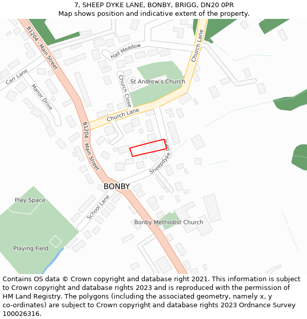 7, SHEEP DYKE LANE, BONBY, BRIGG, DN20 0PR: Location map and indicative extent of plot