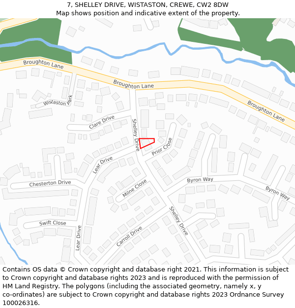 7, SHELLEY DRIVE, WISTASTON, CREWE, CW2 8DW: Location map and indicative extent of plot