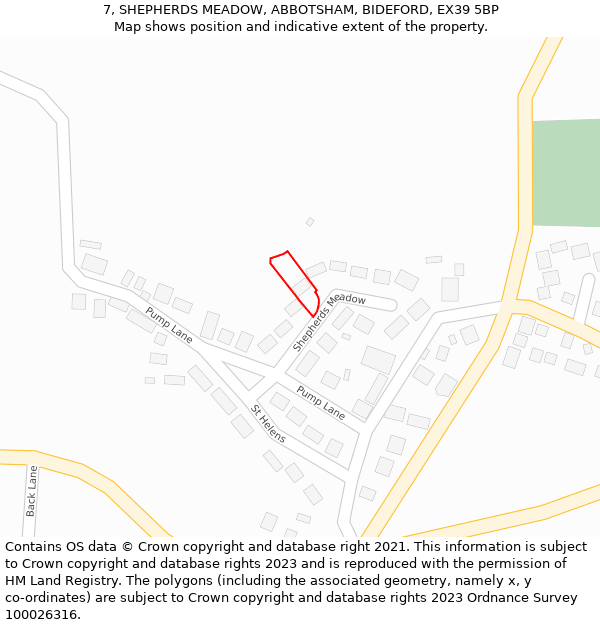 7, SHEPHERDS MEADOW, ABBOTSHAM, BIDEFORD, EX39 5BP: Location map and indicative extent of plot