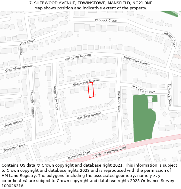 7, SHERWOOD AVENUE, EDWINSTOWE, MANSFIELD, NG21 9NE: Location map and indicative extent of plot