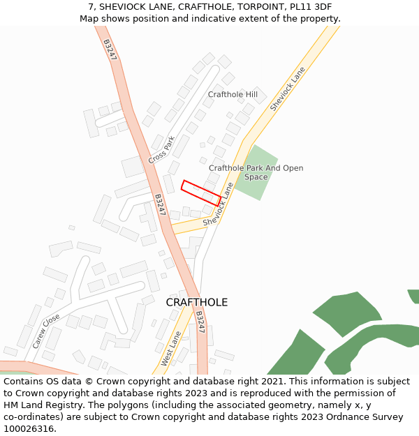 7, SHEVIOCK LANE, CRAFTHOLE, TORPOINT, PL11 3DF: Location map and indicative extent of plot