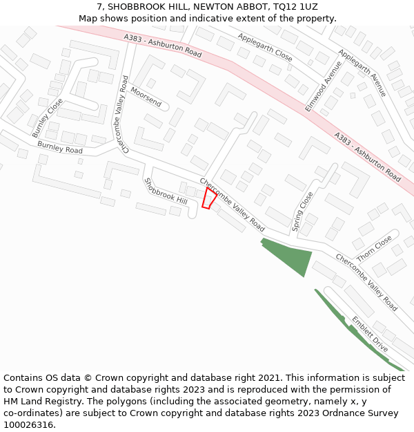 7, SHOBBROOK HILL, NEWTON ABBOT, TQ12 1UZ: Location map and indicative extent of plot