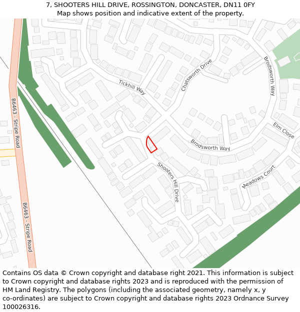 7, SHOOTERS HILL DRIVE, ROSSINGTON, DONCASTER, DN11 0FY: Location map and indicative extent of plot