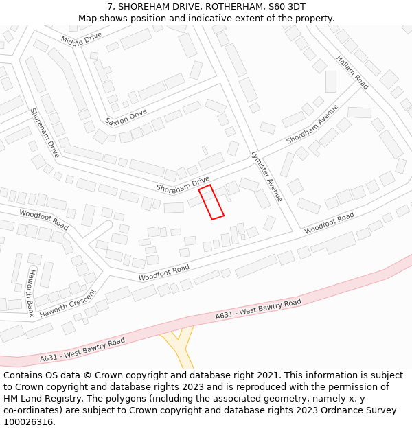 7, SHOREHAM DRIVE, ROTHERHAM, S60 3DT: Location map and indicative extent of plot