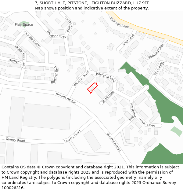 7, SHORT HALE, PITSTONE, LEIGHTON BUZZARD, LU7 9FF: Location map and indicative extent of plot