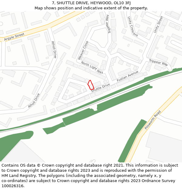 7, SHUTTLE DRIVE, HEYWOOD, OL10 3FJ: Location map and indicative extent of plot