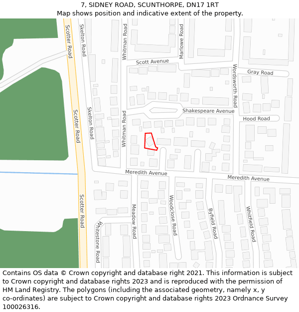 7, SIDNEY ROAD, SCUNTHORPE, DN17 1RT: Location map and indicative extent of plot