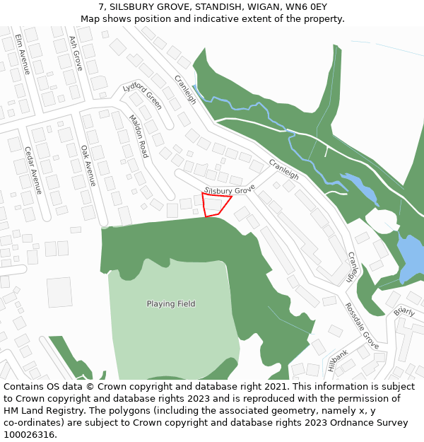 7, SILSBURY GROVE, STANDISH, WIGAN, WN6 0EY: Location map and indicative extent of plot