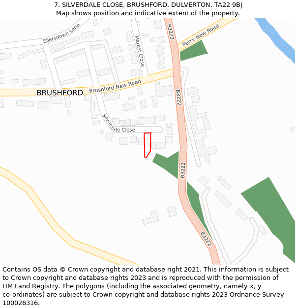 7, SILVERDALE CLOSE, BRUSHFORD, DULVERTON, TA22 9BJ: Location map and indicative extent of plot