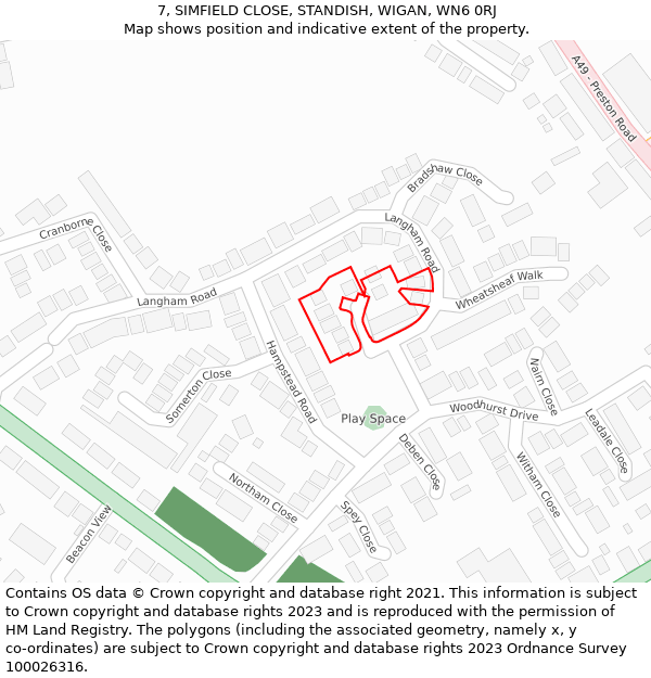 7, SIMFIELD CLOSE, STANDISH, WIGAN, WN6 0RJ: Location map and indicative extent of plot