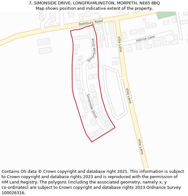 7, SIMONSIDE DRIVE, LONGFRAMLINGTON, MORPETH, NE65 8BQ: Location map and indicative extent of plot