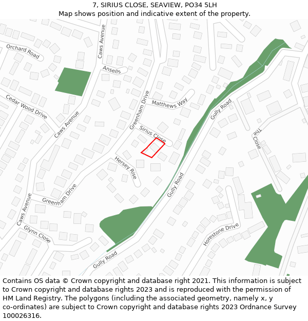 7, SIRIUS CLOSE, SEAVIEW, PO34 5LH: Location map and indicative extent of plot